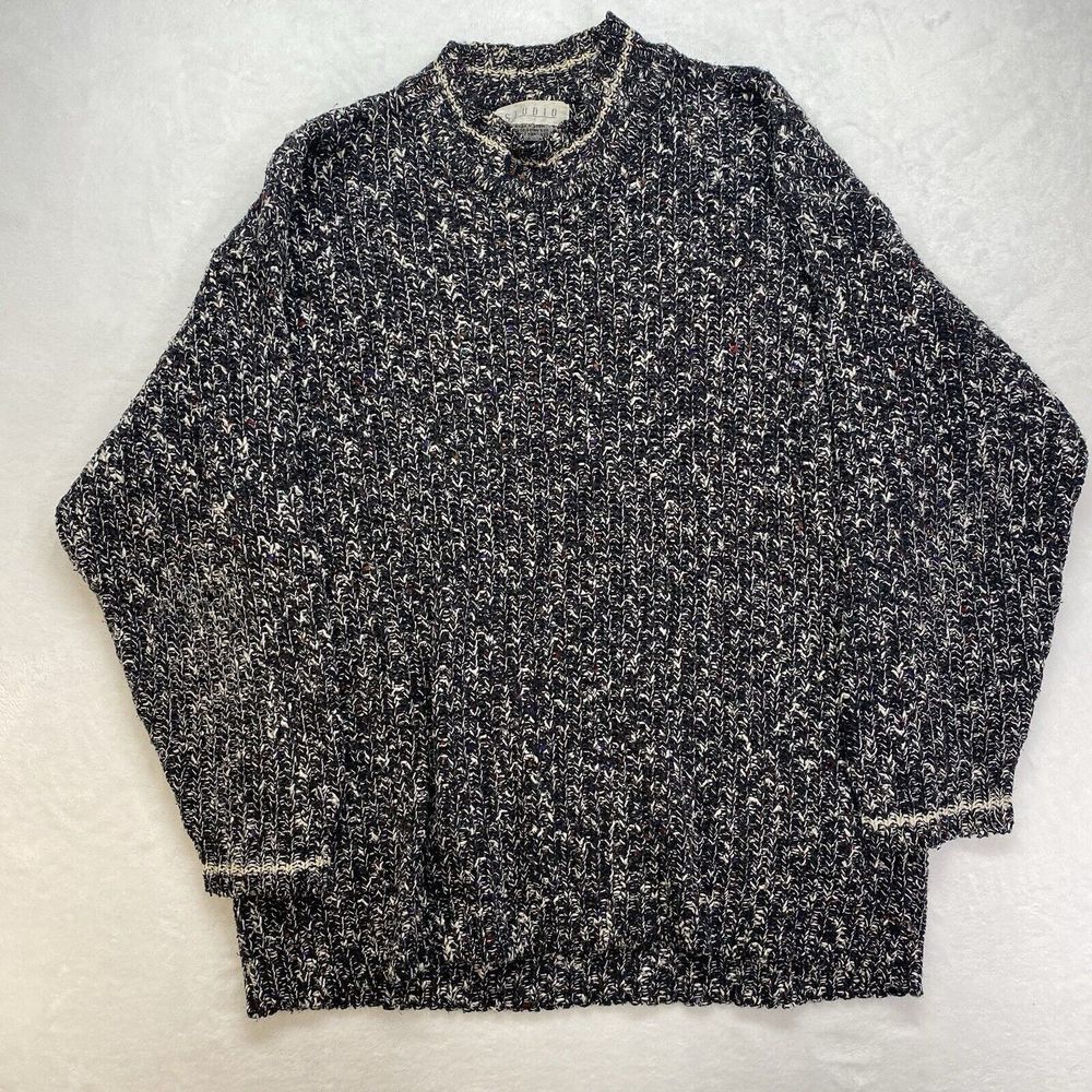 Vintage Studio Sweater Mens Size L 90s Chunky Knit Linen Blend Textured oversize